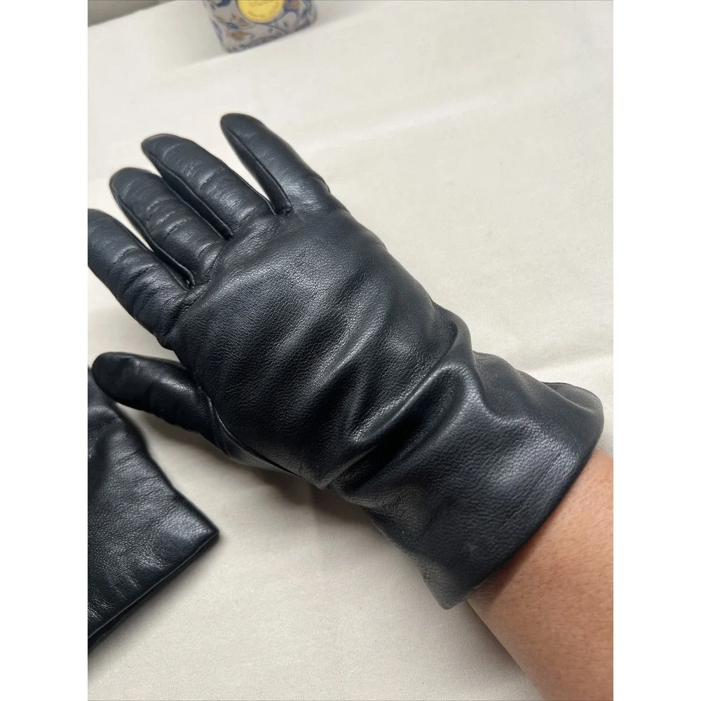 vintage black leather Gloves 100% Cashmere Lining size 7 ‎ gloves ladies
